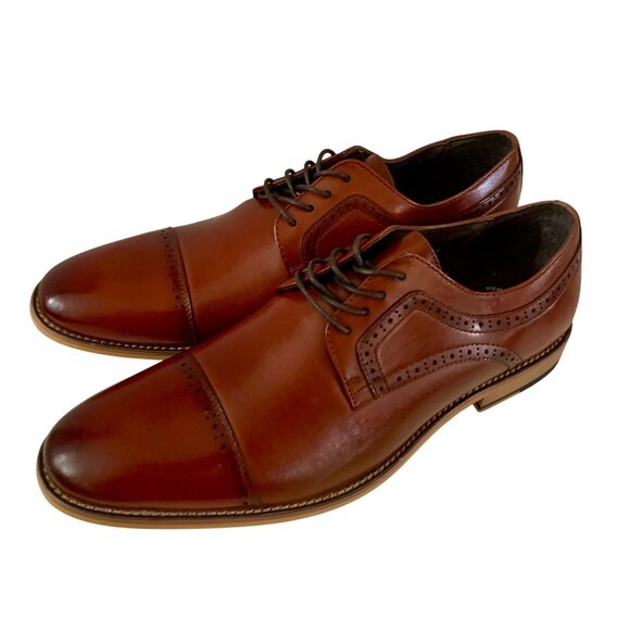 Stacy Adams Men’s Dickinson Oxford Dress Shoes 11 Cap Toe Leather Brogue Cognac - Picture 3 of 9